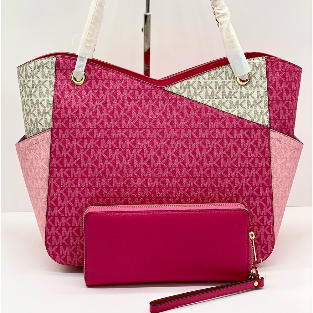 Michael Kors Jet Set Large Logo
Shoulder Bag Chain Tote And Wallet Set Pink - Picture 2 of 16